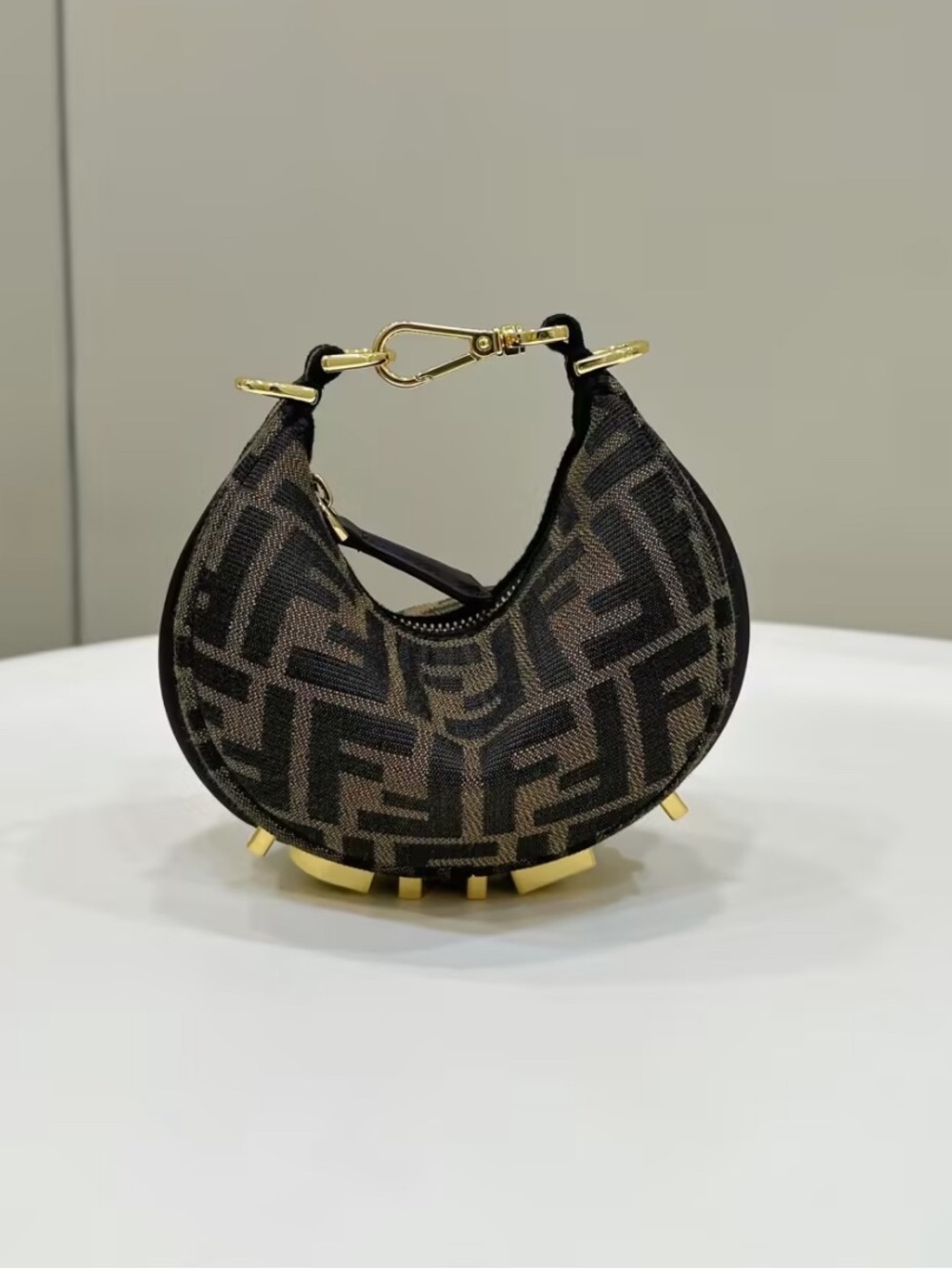 FENDI bag-Fabric Jacquard FF 1974 Nano Fendigraphy Hobo Charm Tobacco Moro